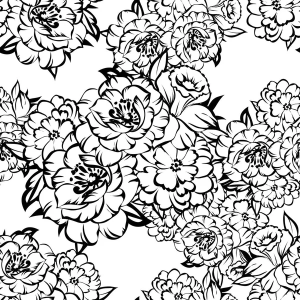 Naadloze Vintage Stijl Bloemenpatroon Floral Elementen Contour — Stockvector