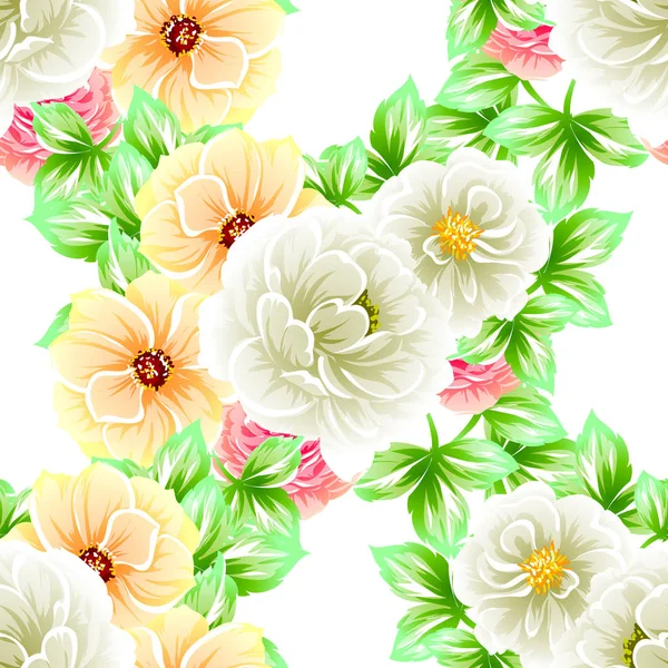 Patrón Flores Estilo Vintage Sin Costuras Elementos Florales Color — Vector de stock