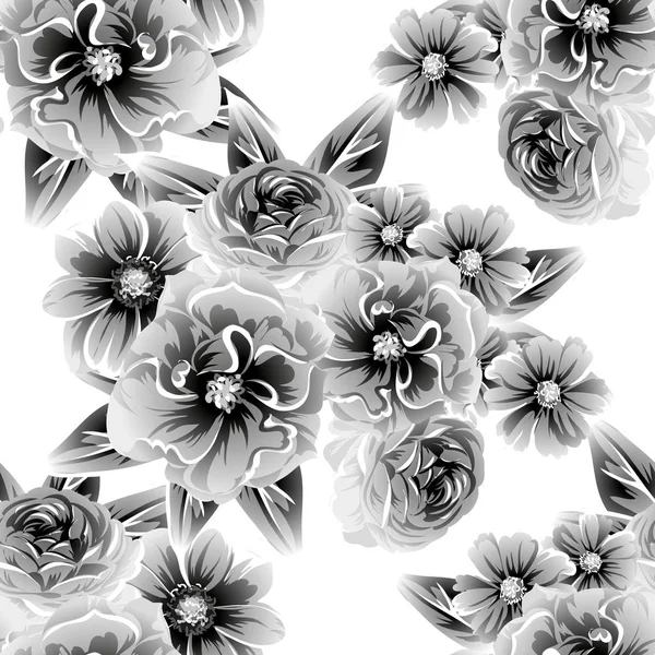 无缝复古风格的花卉图案 等高线中的花元素 — 图库矢量图片