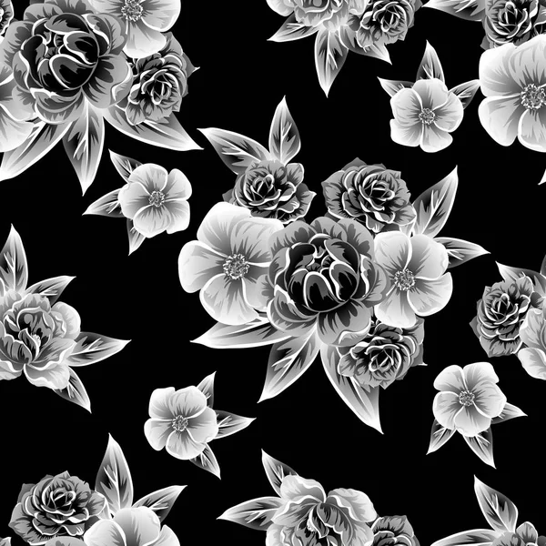 Απρόσκοπτη Στυλ Vintage Λουλούδι Μοτίβο Floral Στοιχεία Στο Περίγραμμα — Διανυσματικό Αρχείο