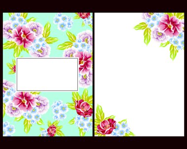 Klasik çiçek düğün kartları seti. Çiçek renginde elementler