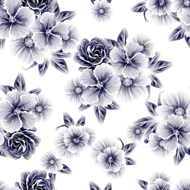 Sorunsuz vintage tarzı çiçek deseni. Kontur çiçek öğeleri