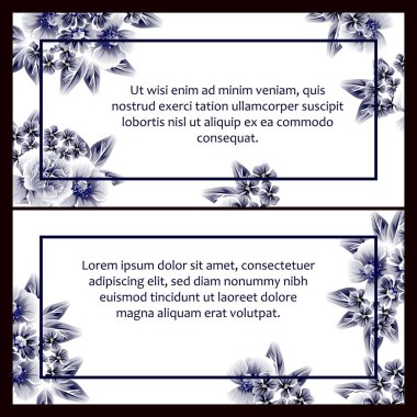 Klasik çiçek düğün kartları seti. Çiçek elementleri ve çerçeveleri.