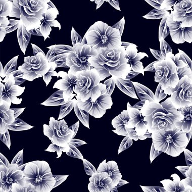 Sorunsuz vintage tarzı çiçek deseni. Kontur çiçek öğeleri