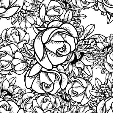 Sorunsuz vintage tarzı çiçek deseni. Kontur çiçek öğeleri