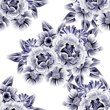 Sorunsuz vintage tarzı çiçek deseni. Kontur çiçek öğeleri