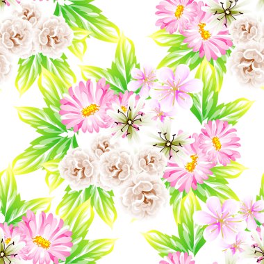 Sorunsuz vintage tarzı çiçek deseni. Renkli çiçek öğeleri