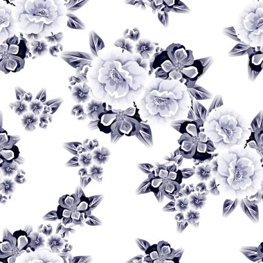 Sorunsuz vintage tarzı çiçek deseni. Kontur çiçek öğeleri