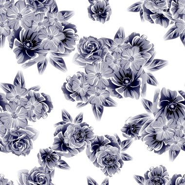 Sorunsuz vintage tarzı çiçek deseni. Kontur çiçek öğeleri