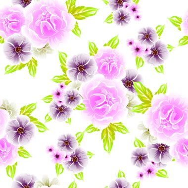 Sorunsuz vintage tarzı çiçek deseni. Renkli çiçek öğeleri