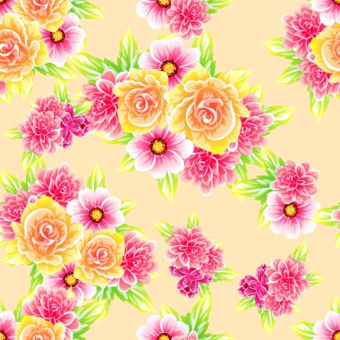 Sorunsuz vintage tarzı çiçek deseni. Renkli çiçek öğeleri