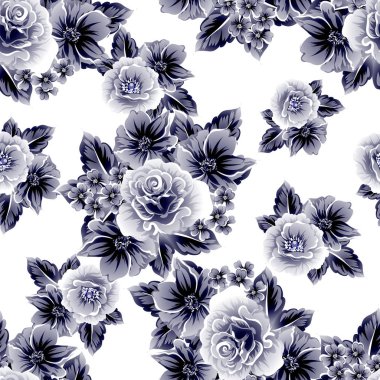 Sorunsuz vintage tarzı çiçek deseni. Kontur çiçek öğeleri