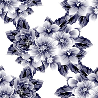 Sorunsuz vintage tarzı çiçek deseni. Kontur çiçek öğeleri