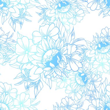 Sorunsuz vintage tarzı çiçek deseni. Kontur çiçek öğeleri