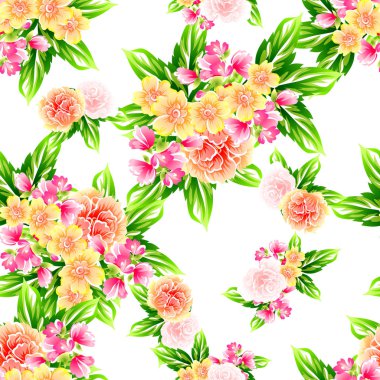 Sorunsuz vintage tarzı çiçek deseni. Renkli çiçek öğeleri