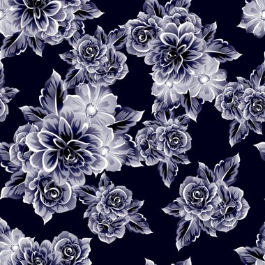 Sorunsuz vintage tarzı çiçek deseni. Kontur çiçek öğeleri