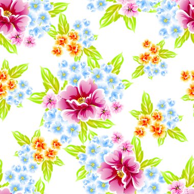 Sorunsuz vintage tarzı çiçek deseni. Renkli çiçek öğeleri