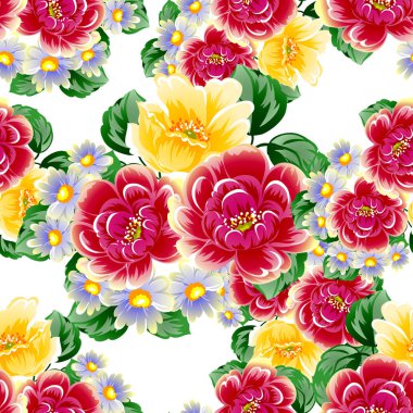 Sorunsuz vintage tarzı çiçek deseni. Renkli çiçek öğeleri