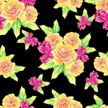 Sorunsuz vintage tarzı çiçek deseni. Renkli çiçek öğeleri