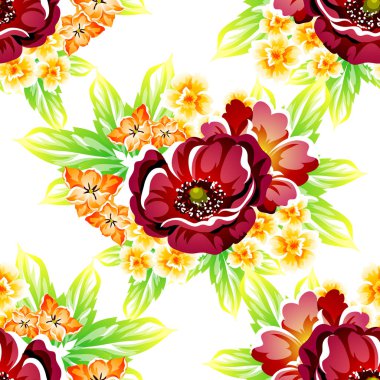 Sorunsuz vintage tarzı çiçek deseni. Renkli çiçek öğeleri