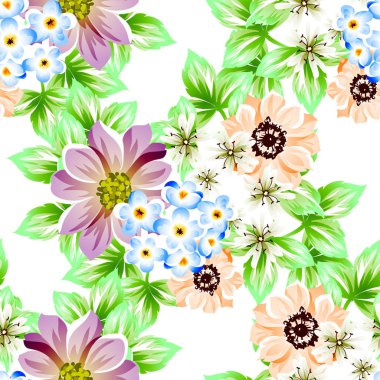 Sorunsuz vintage tarzı çiçek deseni. Renkli çiçek öğeleri