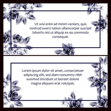 Klasik çiçek düğün kartları seti. Çiçek elementleri ve çerçeveleri.