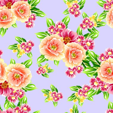 Sorunsuz vintage tarzı çiçek deseni. Renkli çiçek öğeleri