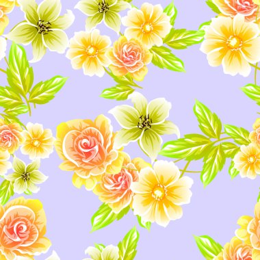 Sorunsuz vintage tarzı çiçek deseni. Renkli çiçek öğeleri