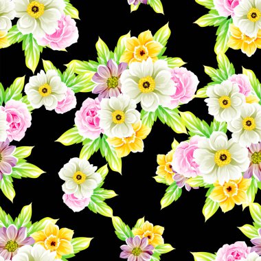 Sorunsuz vintage tarzı çiçek deseni. Renkli çiçek öğeleri