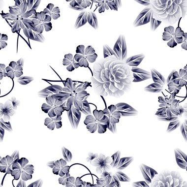 Sorunsuz vintage tarzı çiçek deseni. Kontur çiçek öğeleri