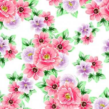 Sorunsuz vintage tarzı çiçek deseni. Renkli çiçek öğeleri