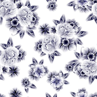 Sorunsuz vintage tarzı çiçek deseni. Kontur çiçek öğeleri