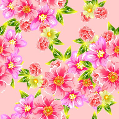 Sorunsuz vintage tarzı çiçek deseni. Renkli çiçek öğeleri