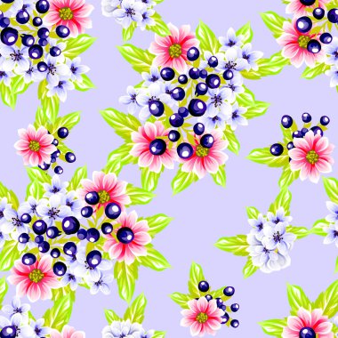 Sorunsuz vintage tarzı çiçek deseni. Renkli çiçek öğeleri