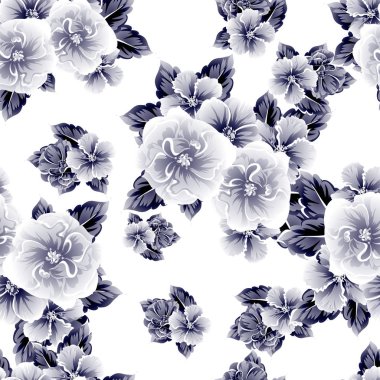 Sorunsuz vintage tarzı çiçek deseni. Kontur çiçek öğeleri