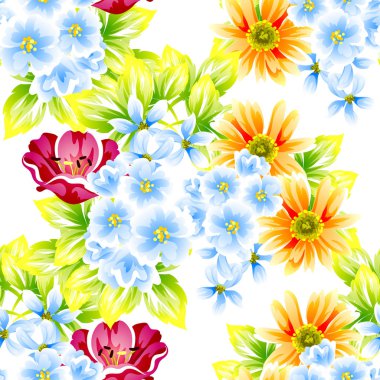 Sorunsuz vintage tarzı çiçek deseni. Renkli çiçek öğeleri