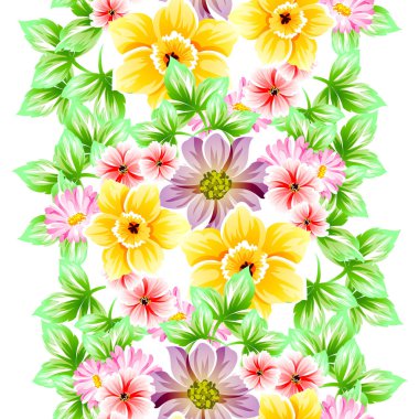 Sorunsuz vintage tarzı çiçek deseni. Renkli çiçek öğeleri