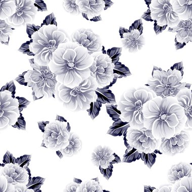 Sorunsuz vintage tarzı çiçek deseni. Kontur çiçek öğeleri