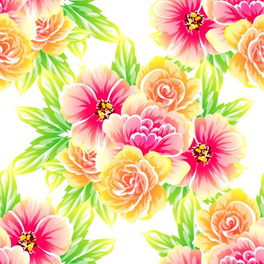 Sorunsuz vintage tarzı çiçek deseni. Renkli çiçek öğeleri