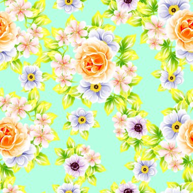 Sorunsuz vintage tarzı çiçek deseni. Renkli çiçek öğeleri
