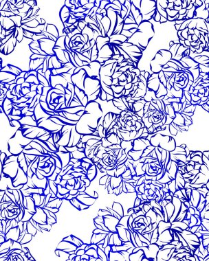 Sorunsuz vintage tarzı çiçek deseni. Kontur çiçek öğeleri