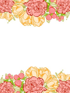 Vintage tarzı süslü çiçek kartı. Renkli çiçek öğeleri