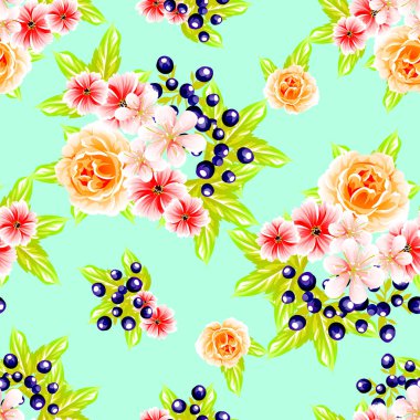 Sorunsuz vintage tarzı çiçek deseni. Renkli çiçek öğeleri
