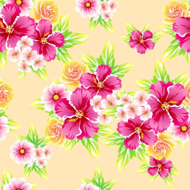 Sorunsuz vintage tarzı çiçek deseni. Renkli çiçek öğeleri