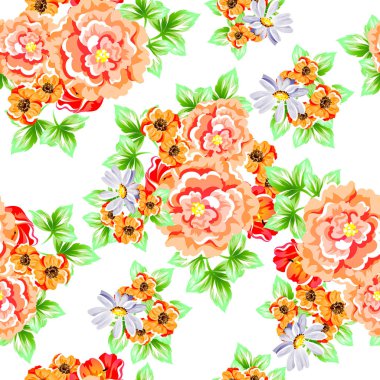 Sorunsuz vintage tarzı çiçek deseni. Renkli çiçek öğeleri