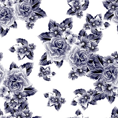 Sorunsuz vintage tarzı çiçek deseni. Kontur çiçek öğeleri