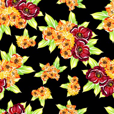Sorunsuz vintage tarzı çiçek deseni. Renkli çiçek öğeleri