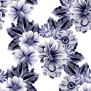 Sorunsuz vintage tarzı çiçek deseni. Kontur çiçek öğeleri