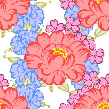Sorunsuz vintage tarzı çiçek deseni. Renkli çiçek öğeleri