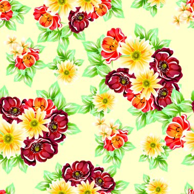 Sorunsuz vintage tarzı çiçek deseni. Renkli çiçek öğeleri